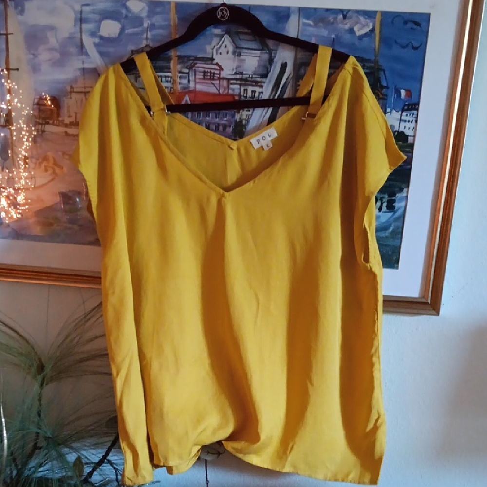 POL yellow V-Neck Women Top